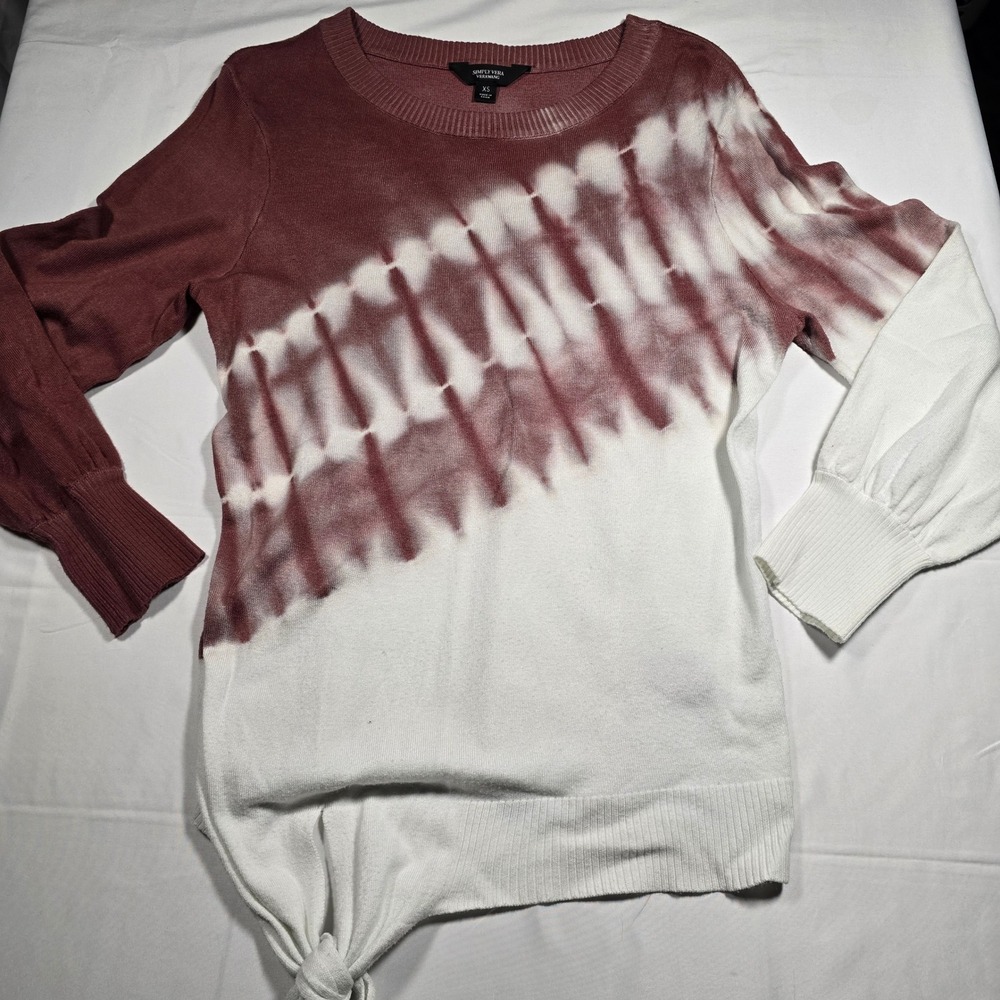 Simply Vera Vera Wang Womens XS Tie Dye Side Knot Sweater Burgundy‎ White Knit